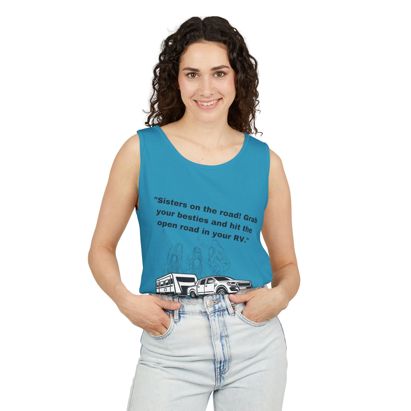 Sisters Hit the Road RVing Unisex Garment-Dyed Tank Top