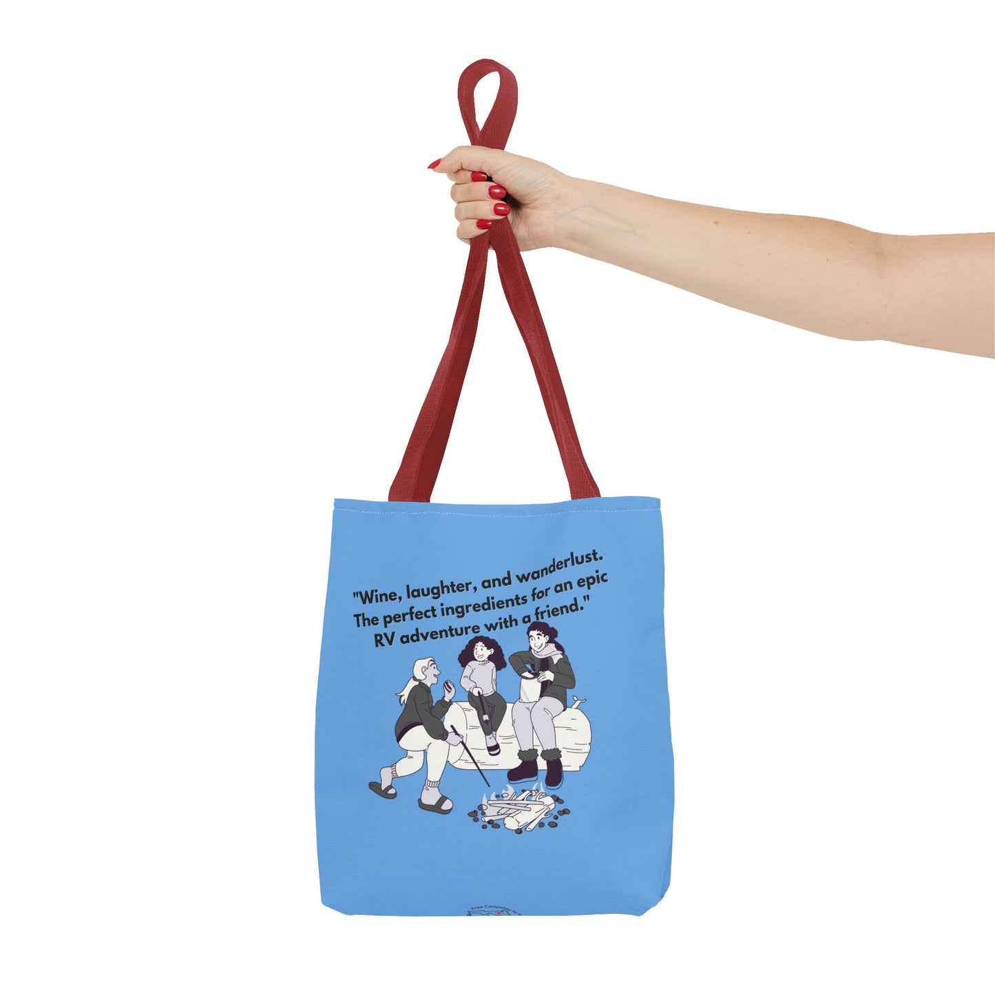 Wine Laughter and Wanderlust RVing Women Blue Tote Bag (AOP)