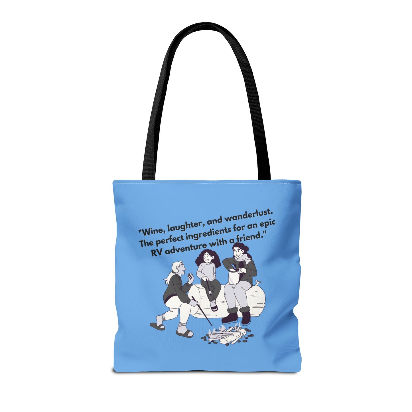 Wine Laughter and Wanderlust RVing Women Blue Tote Bag (AOP)