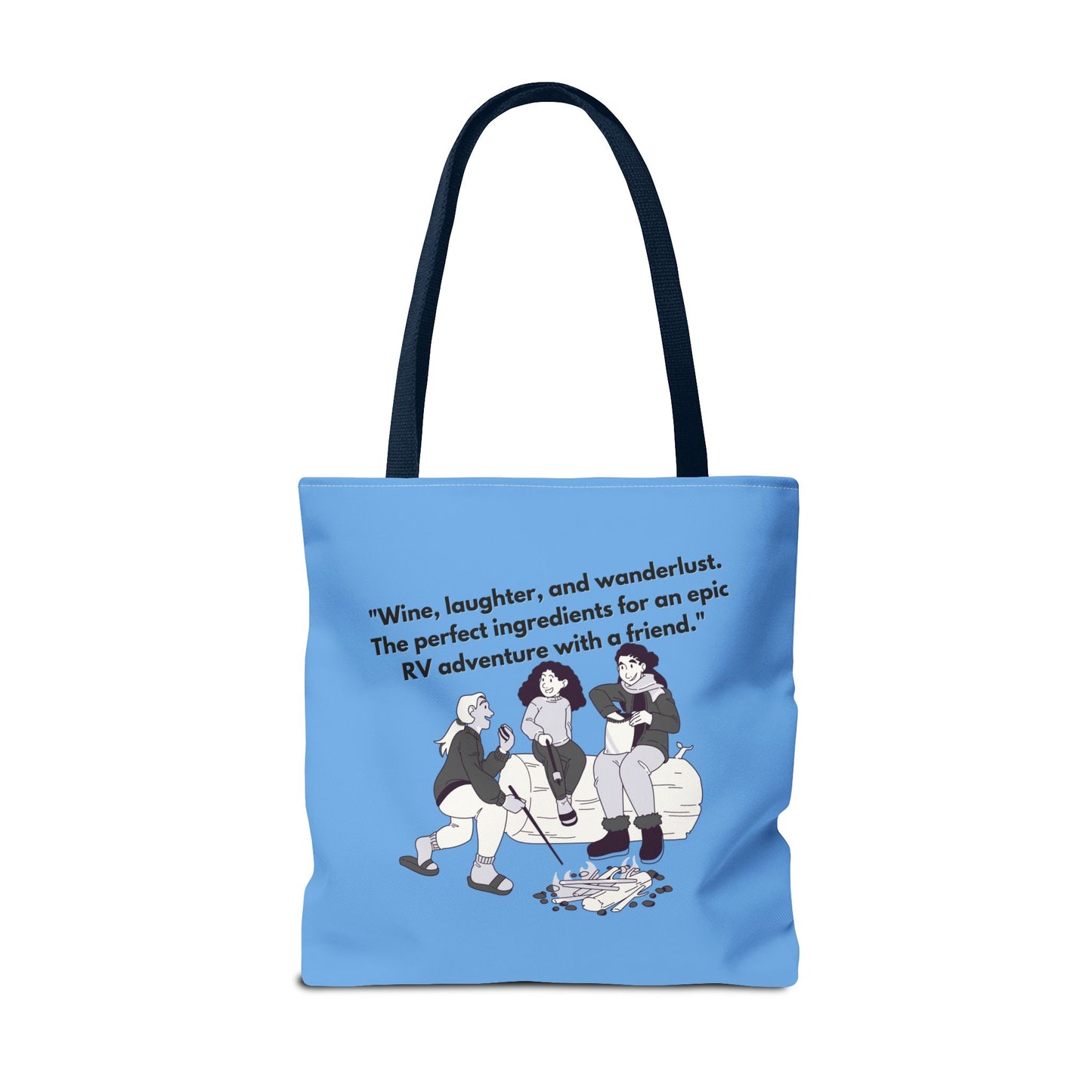 Wine Laughter and Wanderlust RVing Women Blue Tote Bag (AOP)