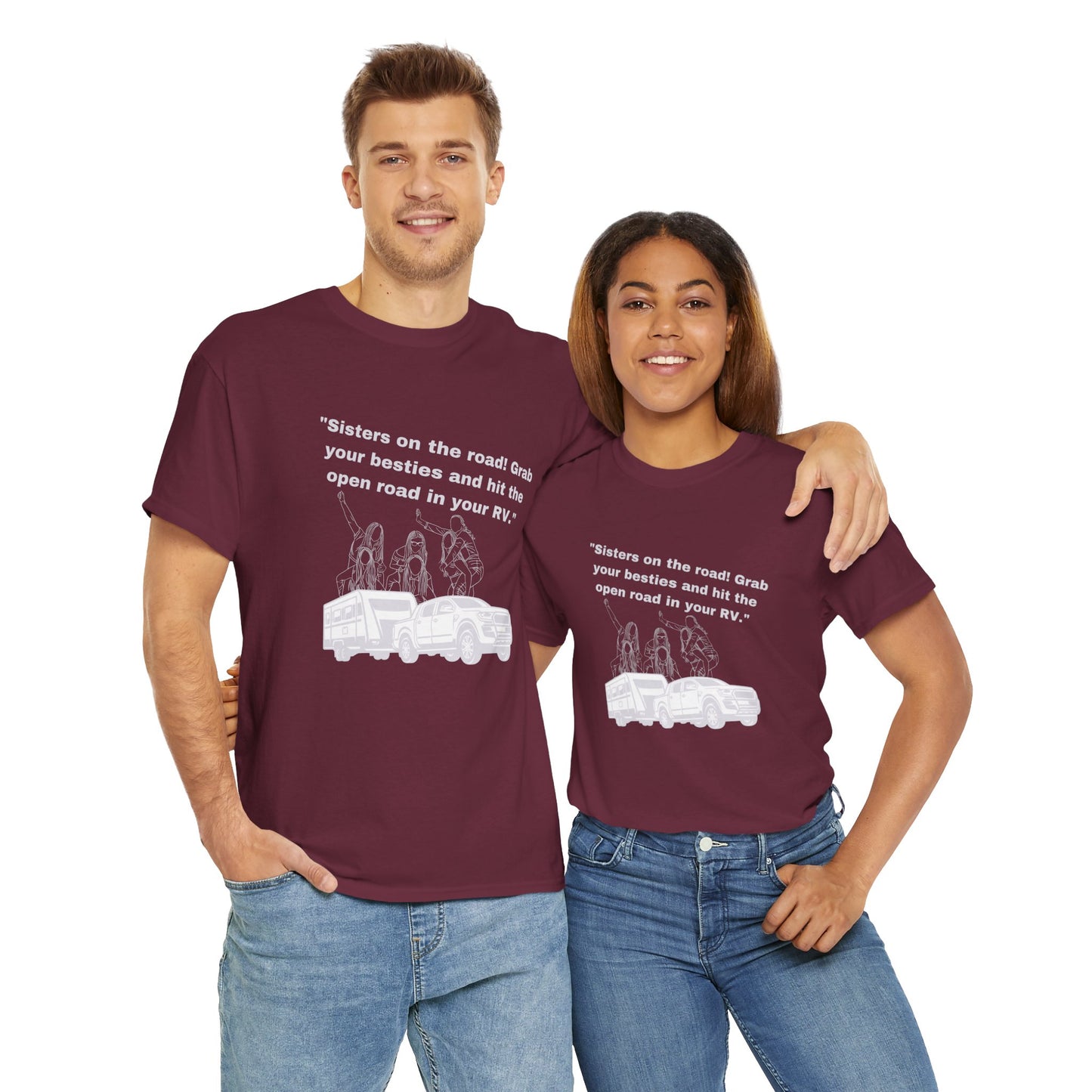 Sisters on the Road RVing Dark Colored Unisex Heavy Cotton Tee