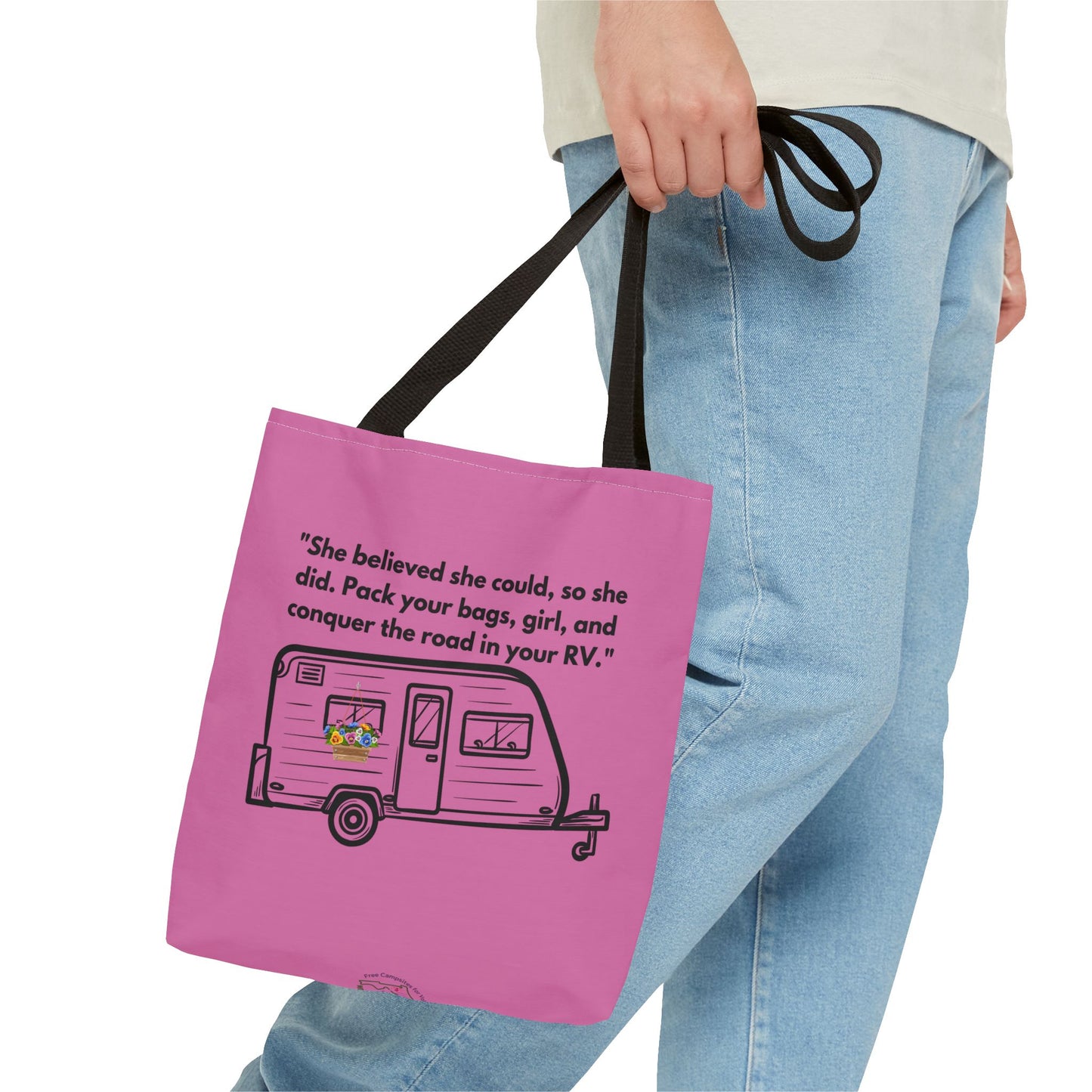 She Believed She Could Go RVing Pink Tote Bag (AOP)