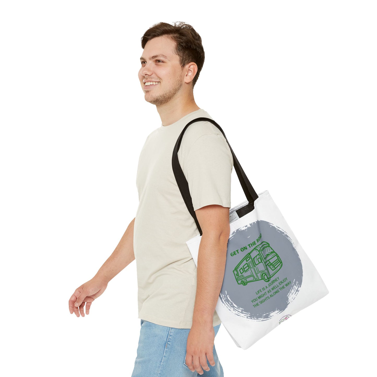 Get the Road  Life is a Journey White Tote Bag (AOP)