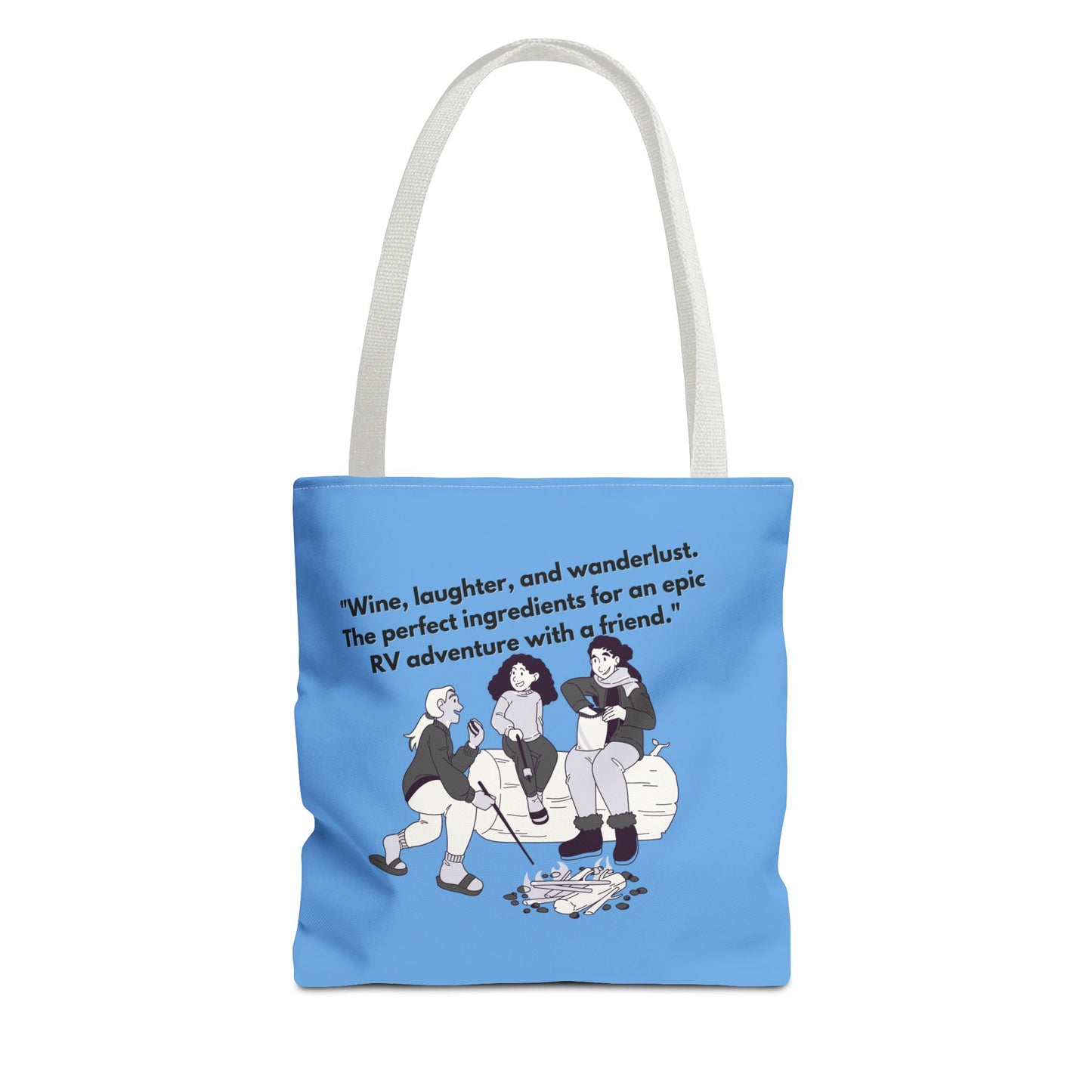 Wine Laughter and Wanderlust RVing Women Blue Tote Bag (AOP)