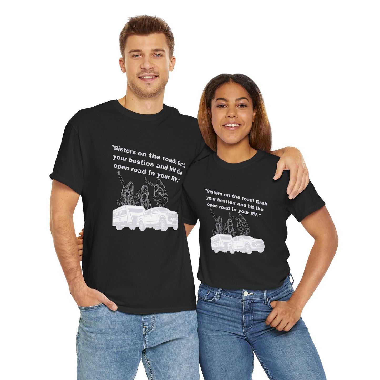 Sisters on the Road RVing Dark Colored Unisex Heavy Cotton Tee