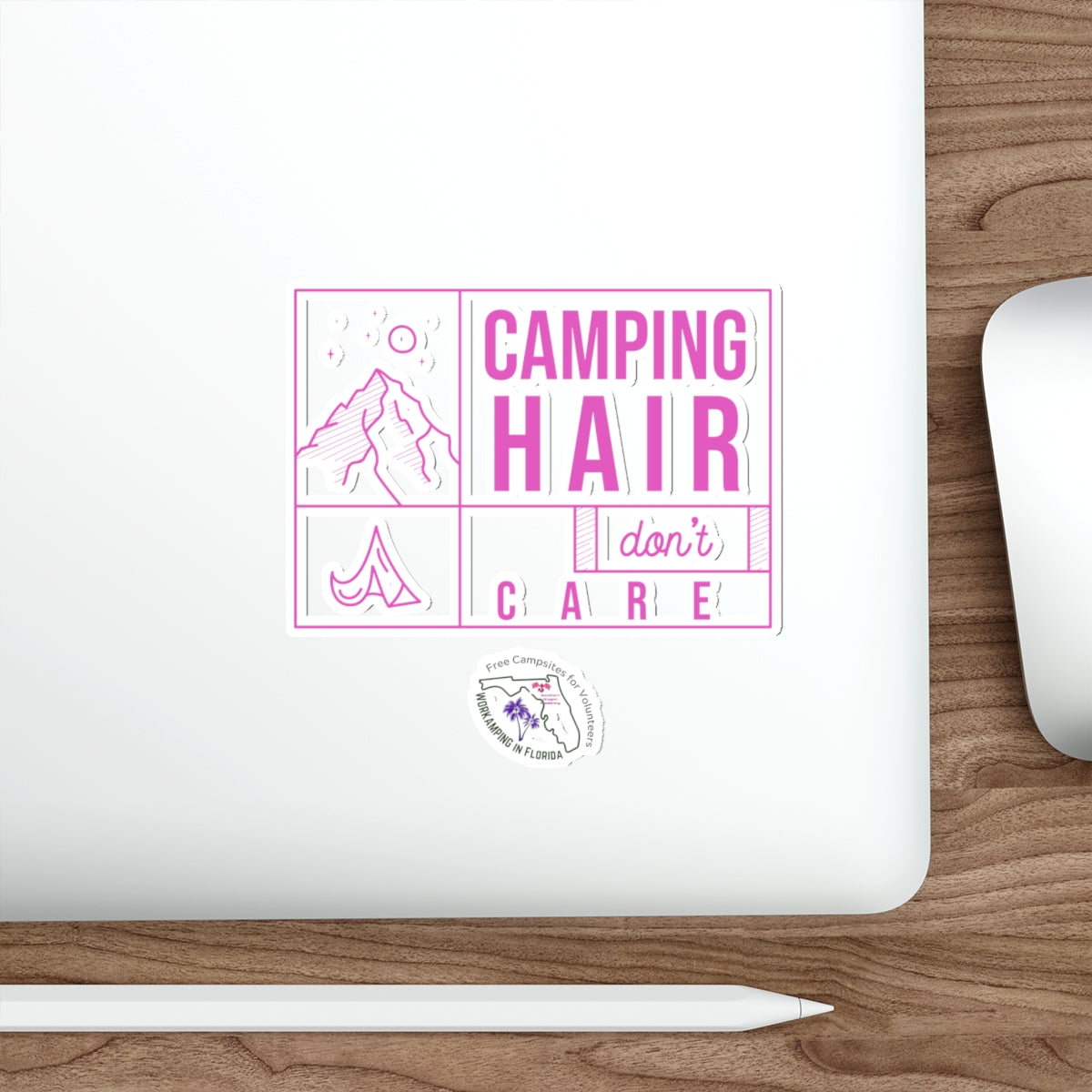 Camping Hair Dont Care Kiss Cut Stickers