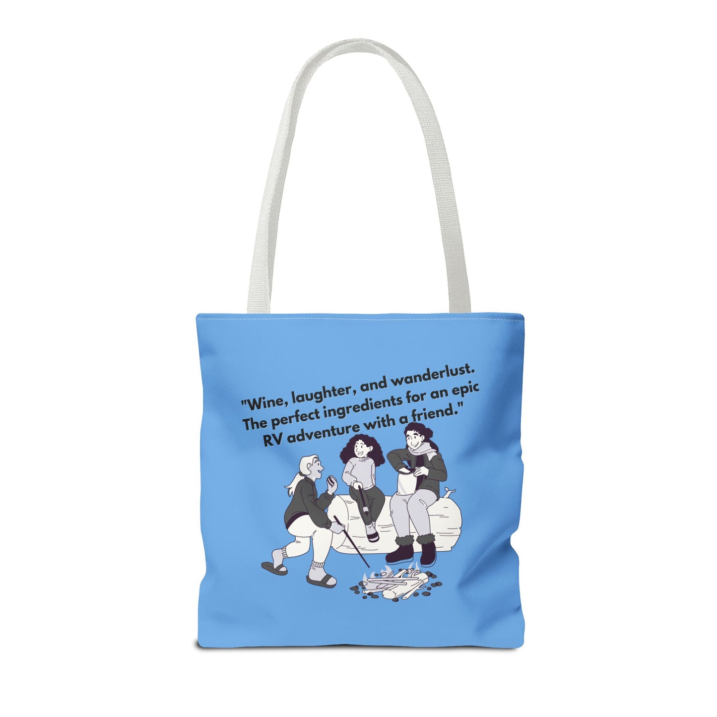 Wine Laughter and Wanderlust RVing Women Blue Tote Bag (AOP)