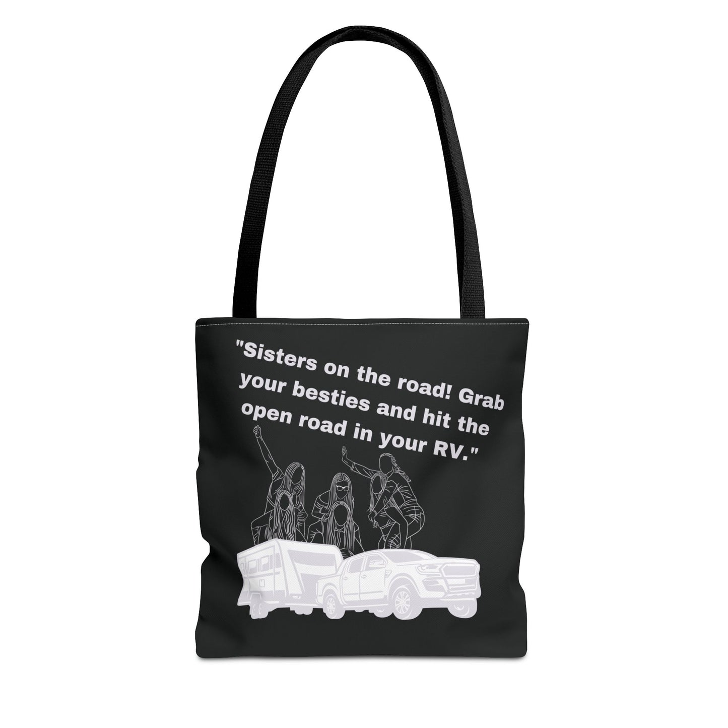 Sister on the Road RVing Black Tote Bag (AOP)