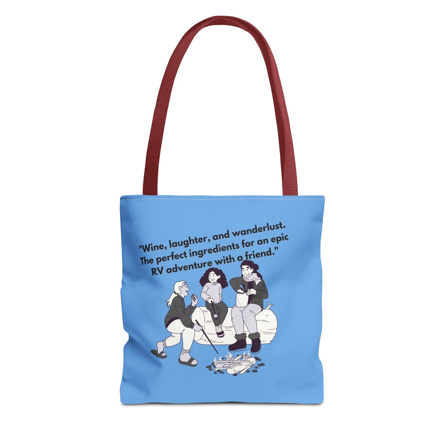 Wine Laughter and Wanderlust RVing Women Blue Tote Bag (AOP)