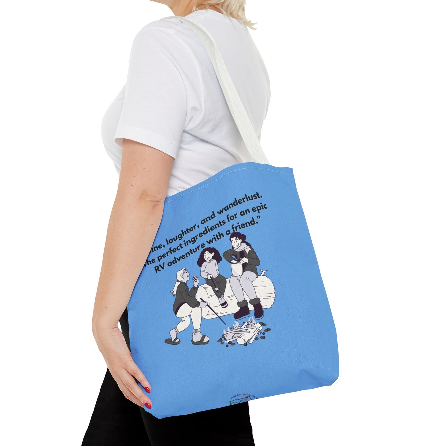 Wine Laughter and Wanderlust RVing Women Blue Tote Bag (AOP)