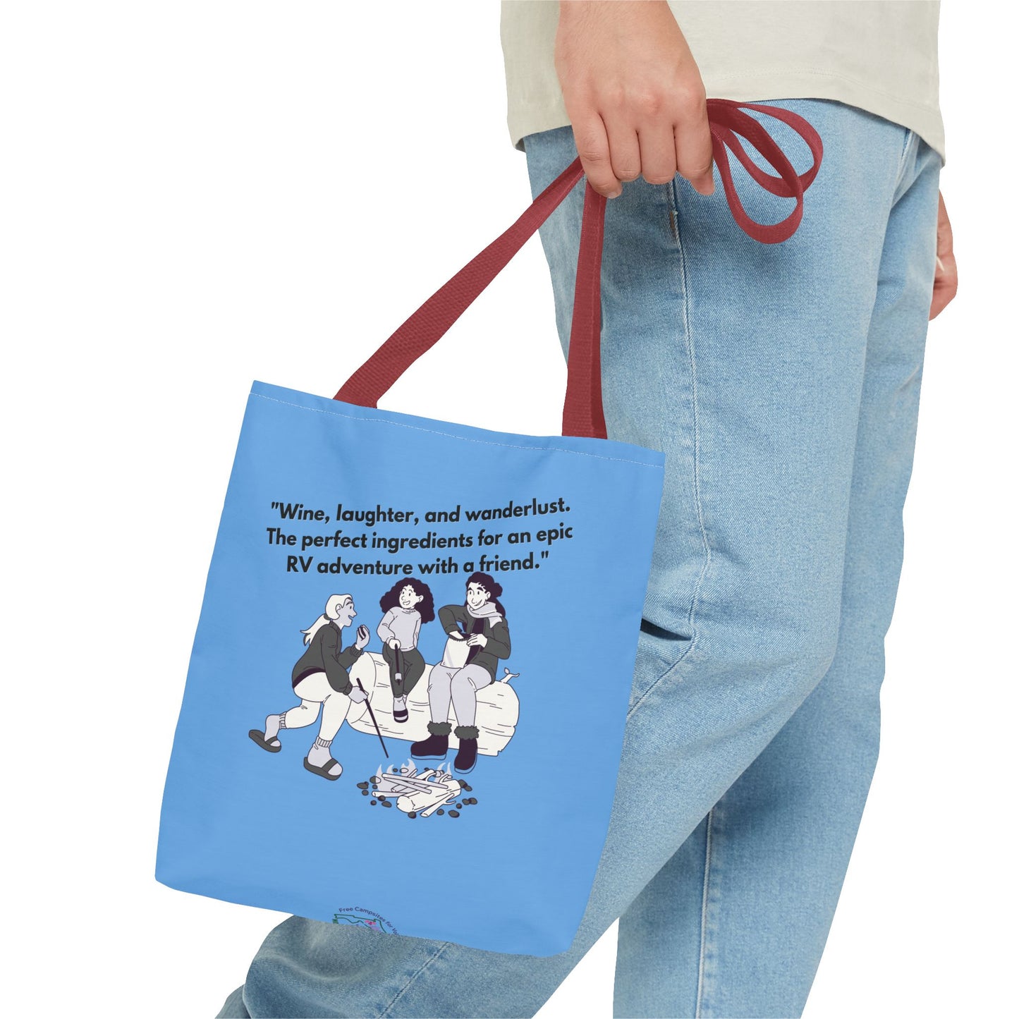 Wine Laughter and Wanderlust RVing Women Blue Tote Bag (AOP)