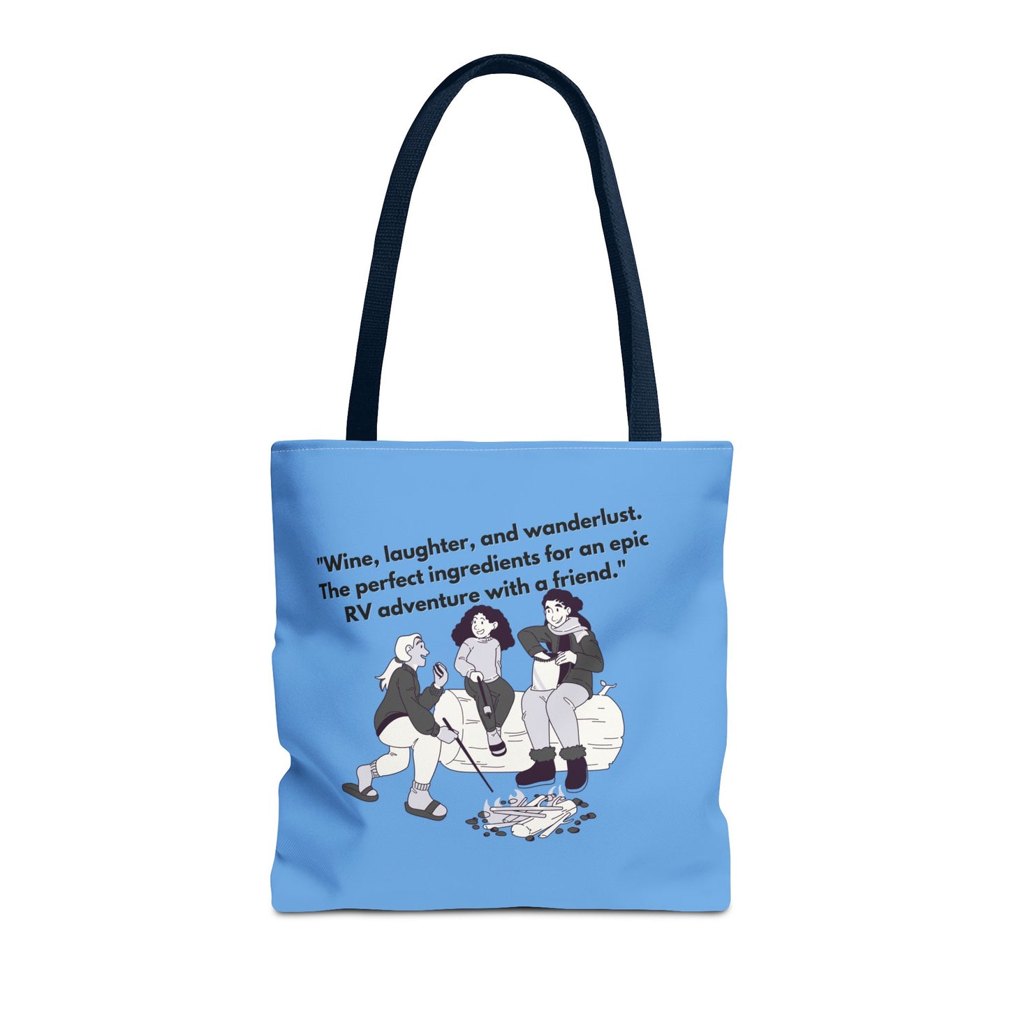 Wine Laughter and Wanderlust RVing Women Blue Tote Bag (AOP)