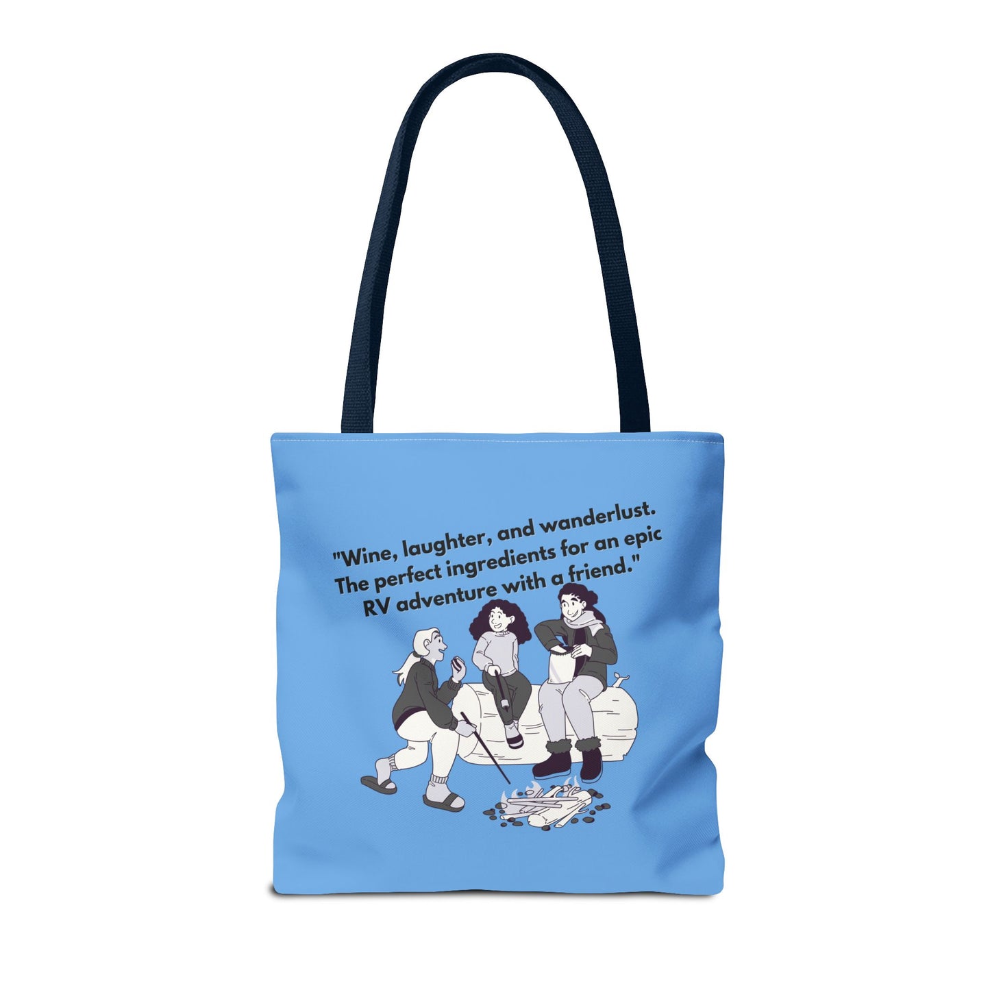 Wine Laughter and Wanderlust RVing Women Blue Tote Bag (AOP)