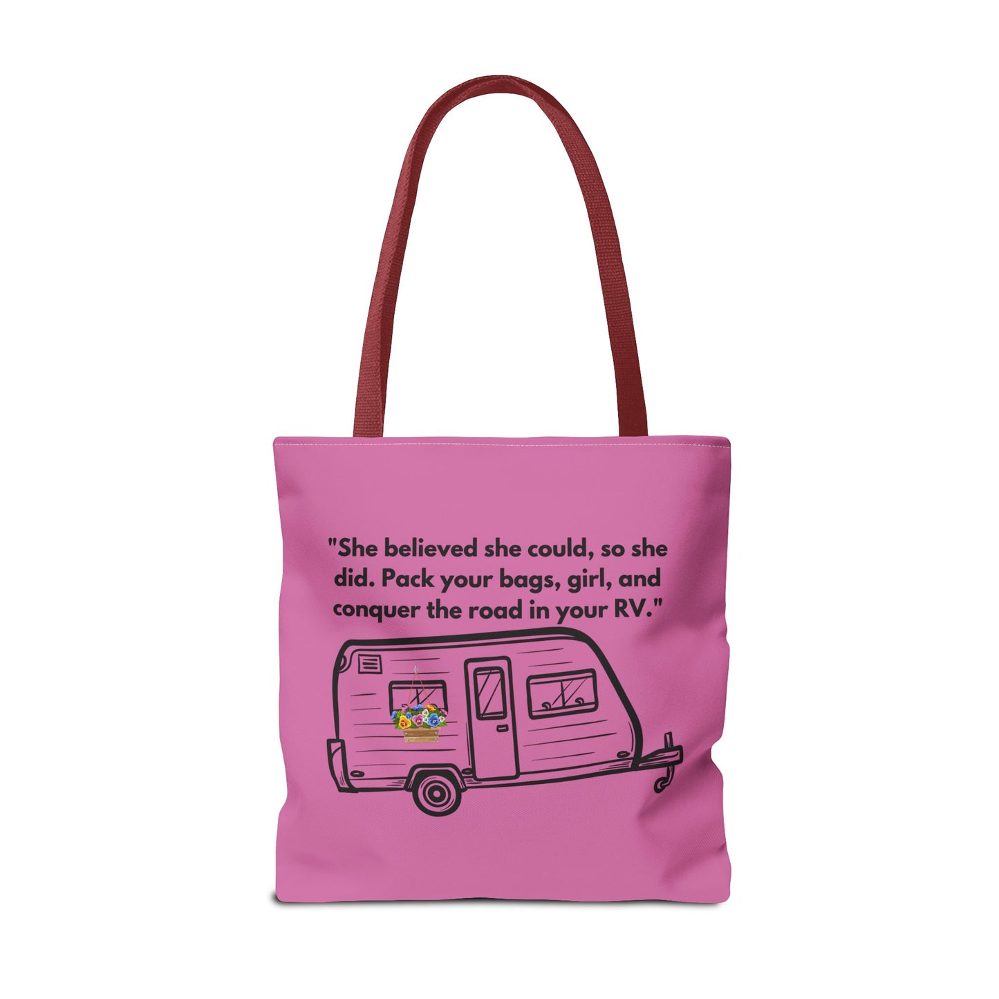 She Believed She Could Go RVing Pink Tote Bag (AOP)