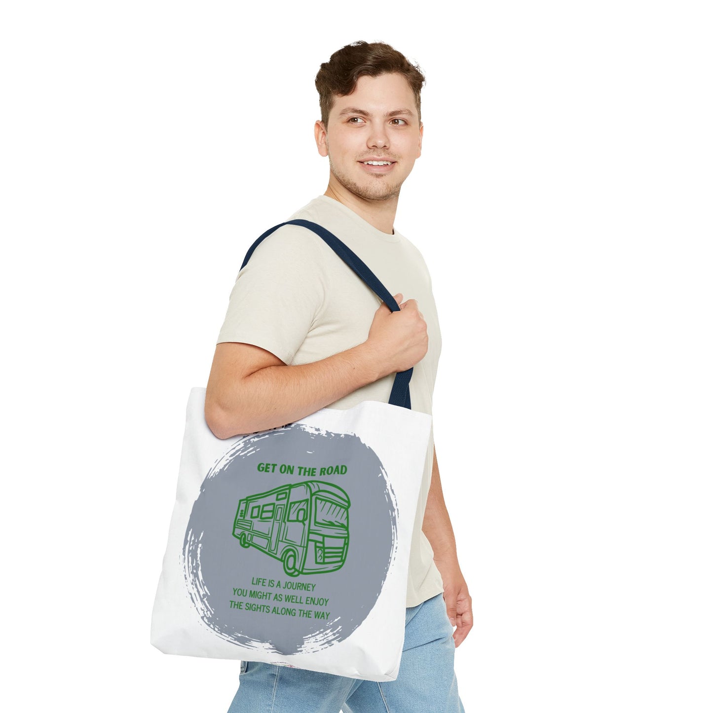 Get the Road  Life is a Journey White Tote Bag (AOP)