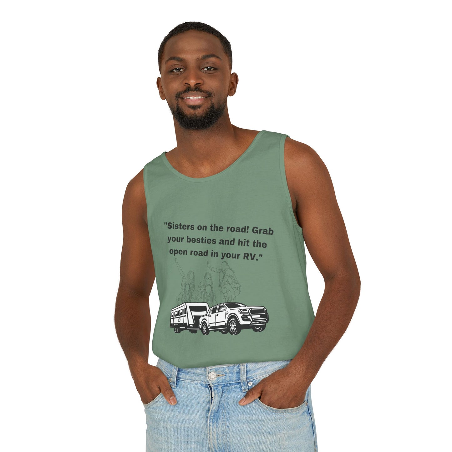 Sisters Hit the Road RVing Unisex Garment-Dyed Tank Top