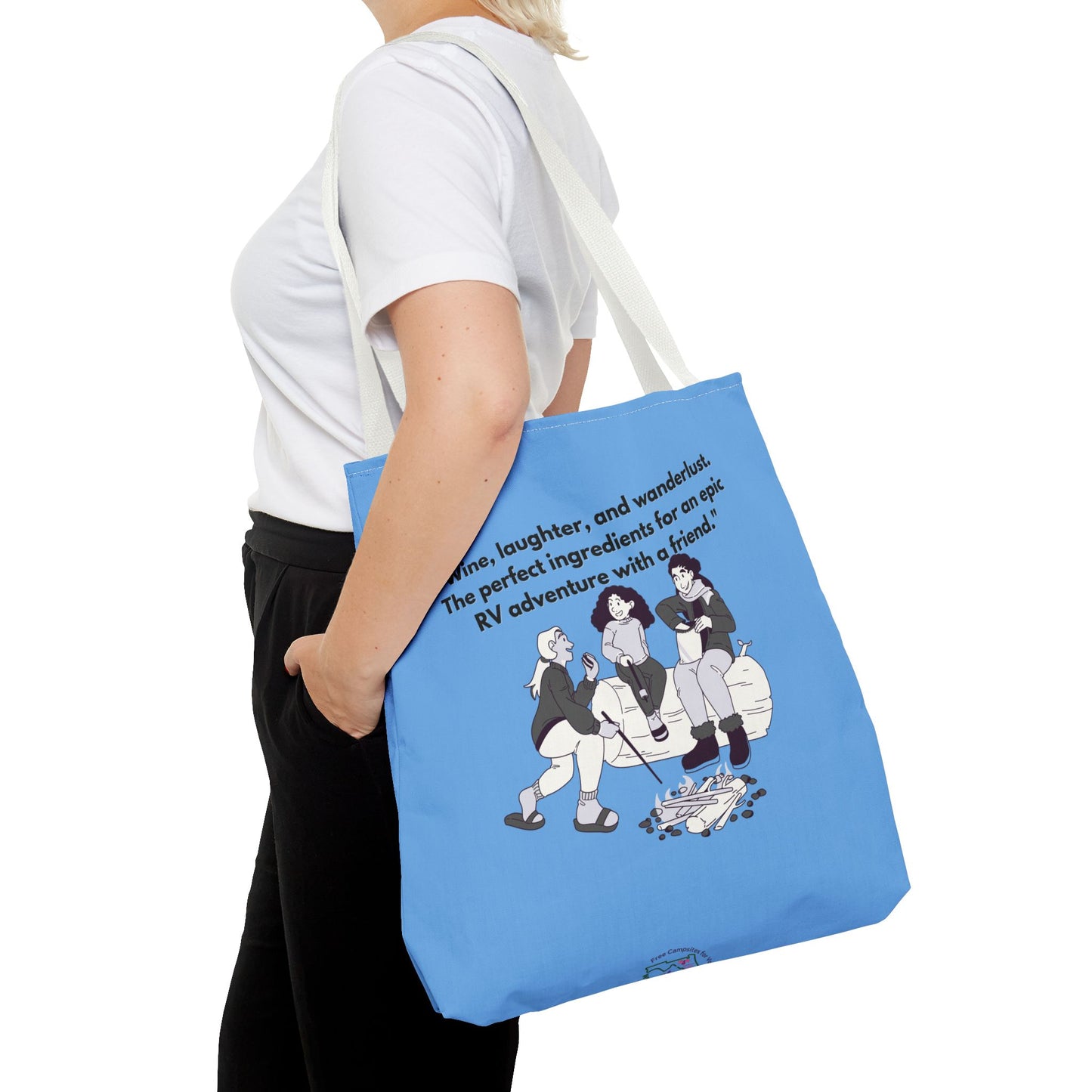 Wine Laughter and Wanderlust RVing Women Blue Tote Bag (AOP)